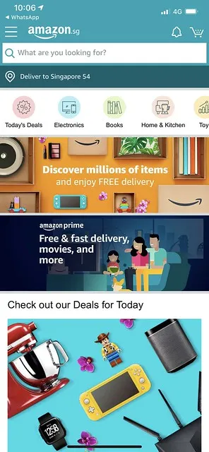 Amazon website showcasing a variety of products for online shopping in Singapore 2025