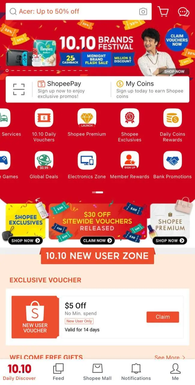 Shopee website featuring a wide range of products for online shopping in Singapore 2025