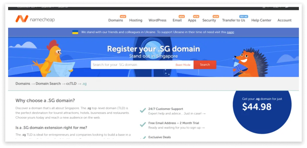 Namecheap website offering domain registration and hosting services.