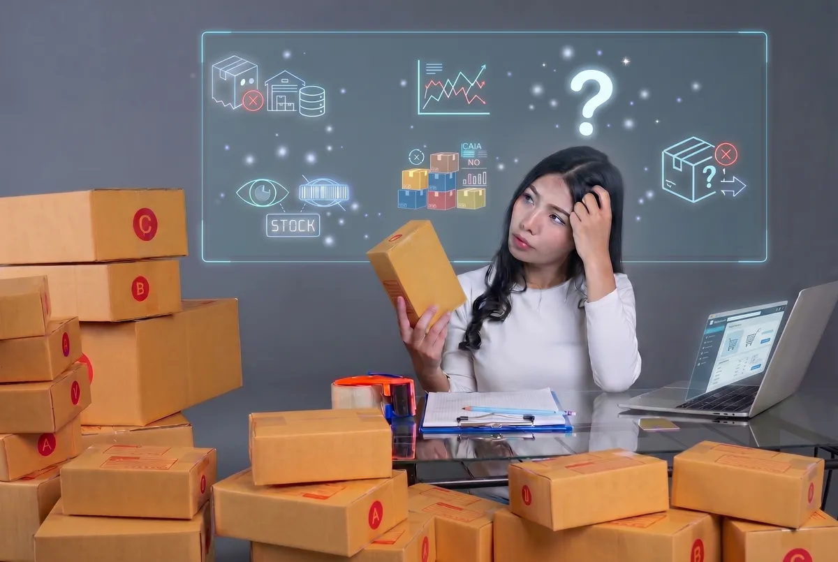 Malaysian eCommerce business owner reviewing messy inventory records, struggling to identify stock issues across multiple channels.