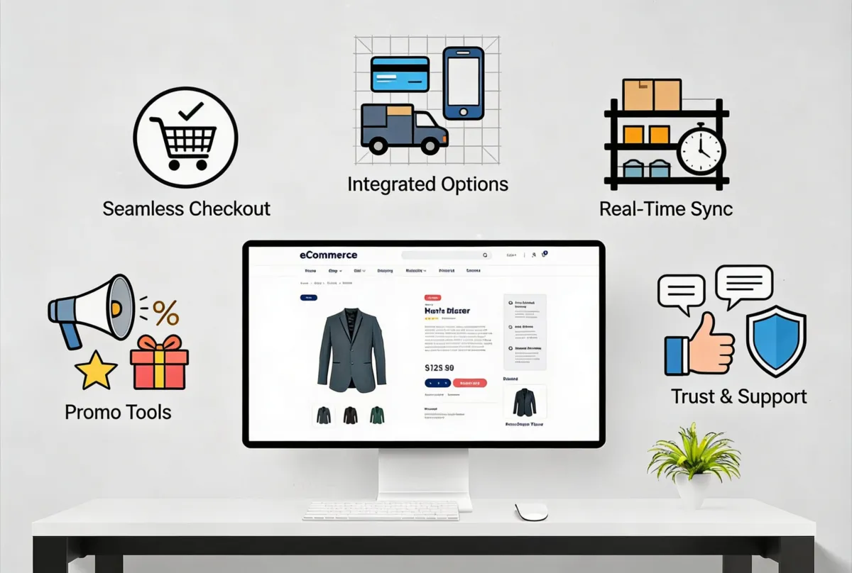 Ecommerce business owner using essential branded webstore features to improve customer experience and increase conversion performance.