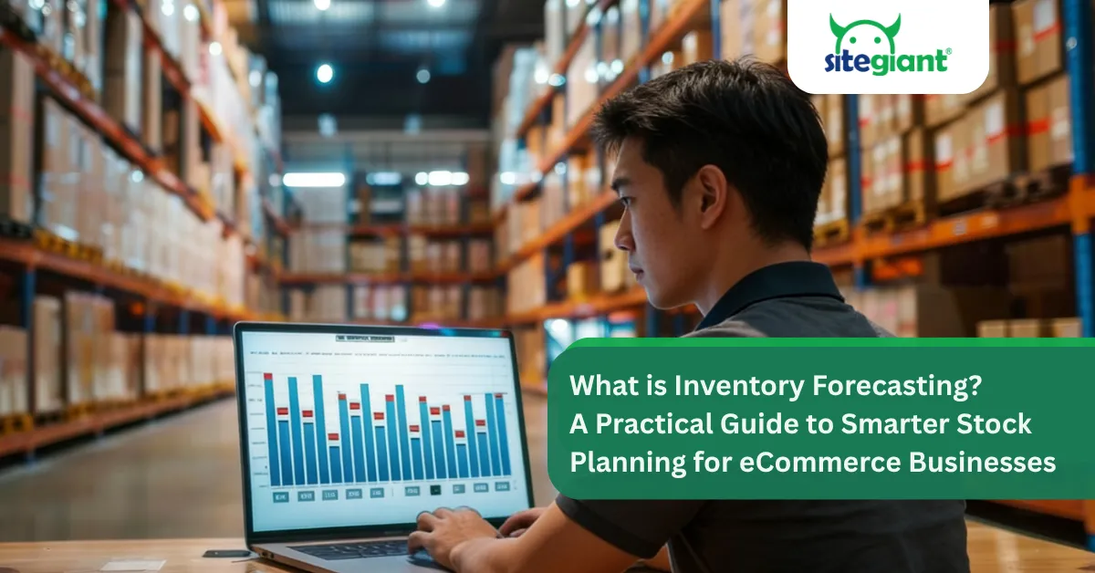 eCommerce business owner planning stock levels and analyzing sales data to improve inventory forecasting and inventory planning.